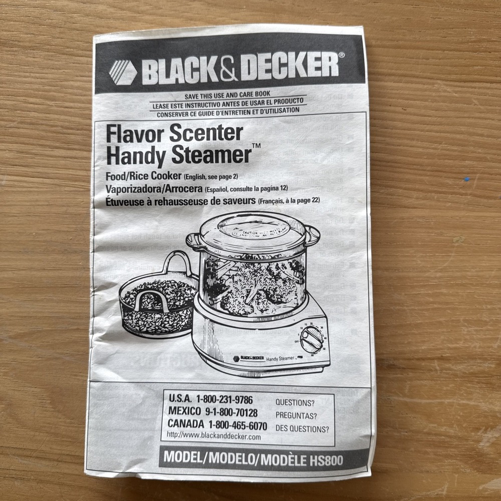 Black & Decker Handy Steamer HS800 1991 Food Steamer Rice Cooker Manual